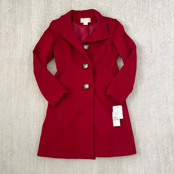 NWT MICHAEL Michael Kors Red Wool Winter Pea Coat 2P Petite - Picture 1 of 11